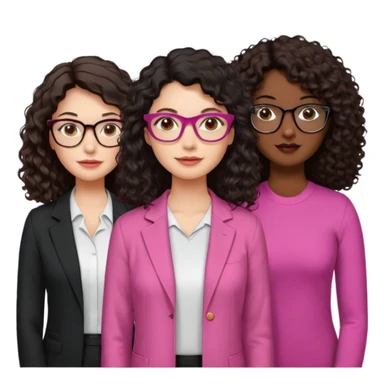Una mujer con el cabello liso,negro,blanca y cara perfiladita otra con el pelo odulado medio crespito y blanca pelo marrón y otra con el pelo odulado medio liso morenita y con gafas rosada y por último otra Morena oscurita con el pelo rizado-crespo y gafas doradas  sticker