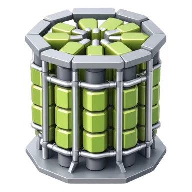 A bundle of uranium fuel rods used in a nuclear reactor, with a metallic structure and cylindrical rods, arranged in a hexagonal grid, futuristic and industrial style sticker