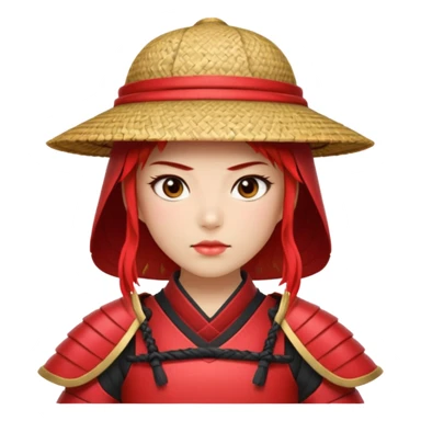 Samurai with straw hat, Warrior in red samurai armor, female, sticker