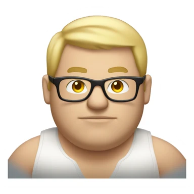 A fat guy with no shirt on with blonde hair and glasses typing on a keyboard  sticker