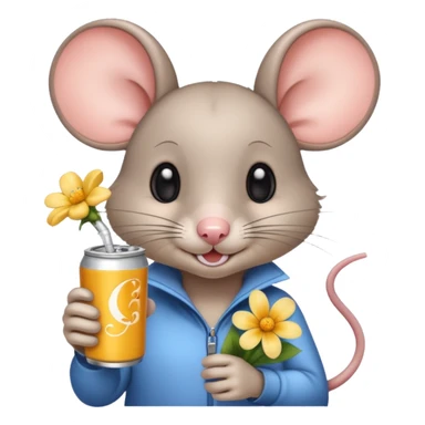 pretty mouse with flowers  drinking energy drink  sticker