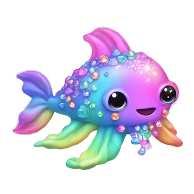 Kawaii pastel neon rainbow bedazzled sea creature sticker