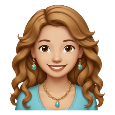 Please generate a portrait of a pretty girl with long, wavy, light brown hair., she's smiling. sticker