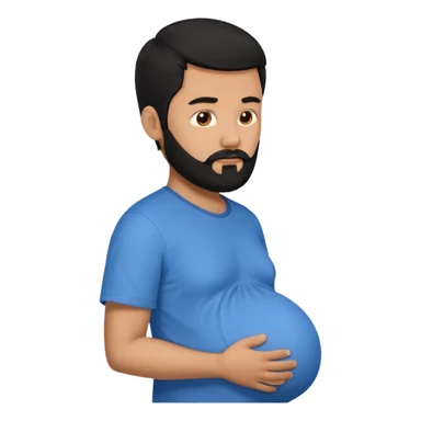 pregnant man with black beard and hai in a blue shirt, side view sticker