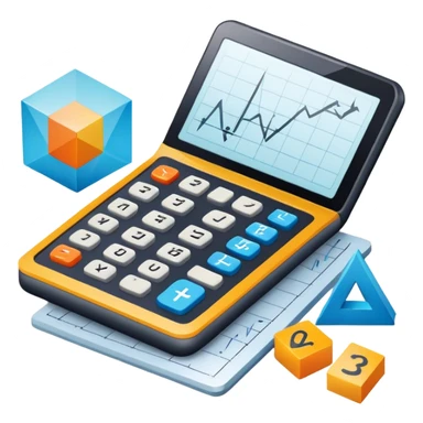 An icon featuring mathematical formulas, a calculator, and geometric shapes, symbolizing mathematics. The design includes a ruler, and a graph, representing the study of numbers, equations, and spatial relationships. Transparent background highlights the precision and logic of math. sticker
