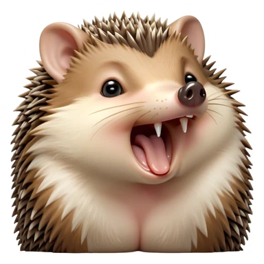 Cinematic Cute Yawning Hedgehog Portrait Emoji, Head tilted slightly with a dramatic, wide-open yawn, showcasing a soft, downy brown Fur with tiny, droopy ears and eyes barely open in drowsy contentment, Simplified yet irresistibly adorable features, highly detailed, glowing with a soft, cozy glow, high shine, relaxed yet expressive, stylized with a touch of natural whimsy, bright and endearing, soft glowing outline, capturing the essence of a sleepy yet affectionate hedgehog, so drowsy it feels like it could curl up out of the screen for a nap! sticker