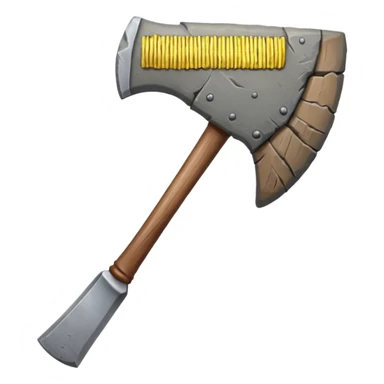 primitive stone axe, rough stone blade, wooden handle sticker