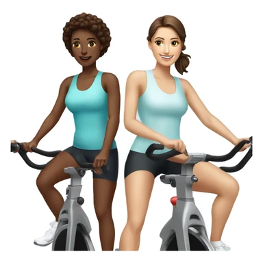 Two white skinned brunette ladies at spin class sticker