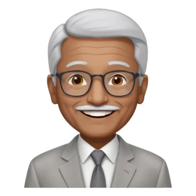 70 yr old indian man, short straight white hair brushed back, light grey business suit, big smile, dark brown skin, no moustache, dark brown eyes, glasses
 sticker