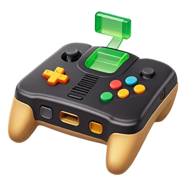 Clash of Clans aesthetic: Cinematic Playful Nintendo 64 Console Portrait Emoji, rendered in a 3D vector-style similar to standard emojis with minimal shading and bold, simplified shapes. A compact, distinct form with signature details, softly glowing with a nostalgic gaming charm. Simplified yet unmistakably iconic, highly detailed and consistent, glowing with a soft radiance and high shine. Stylized with a touch of retro gaming magic and a soft glowing outline, capturing the essence of a beloved gaming relic with a friendly, playful manner! sticker