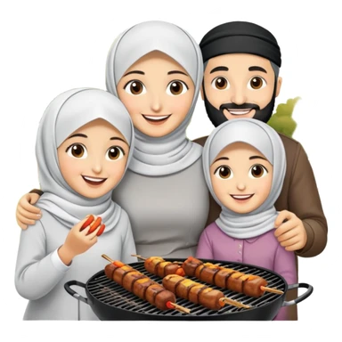 Turkish beautiful finished family hijabs make bbq time sticker