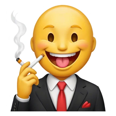 a laughin emoji sickinghis oune out ith asuit on holding a cigarate sticker