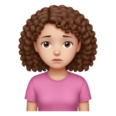 Young girl with curly hair and a pink T-shirt, looking sad and discouraged sticker