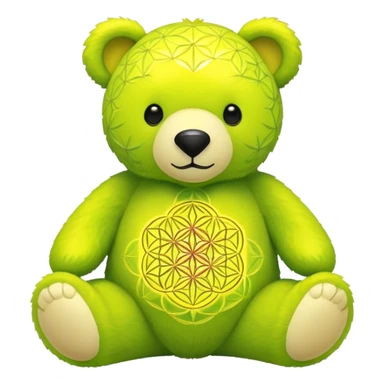 neon green bear with the flower of life on its tummy in ywlloe sticker