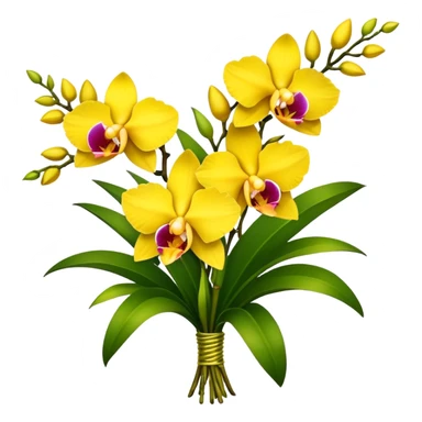 big bouquet yellow Dendrobium Orchid, stem, leaf sticker