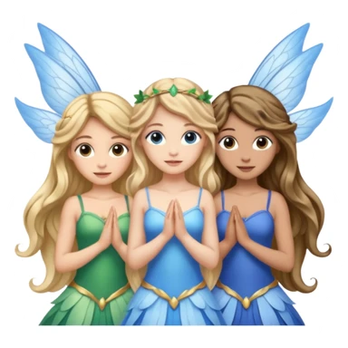 Three women as pretty fairies with wings, brown eyed light skin with dark blonde long hair and Brown eyed light skin black long wavy hair and blue eyed light skin long blonde hair sticker