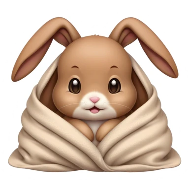 Brown, Floppy-eared cute baby bunny cozy in a blanket emoji sticker