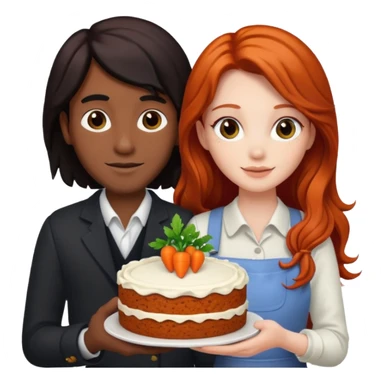 Redhead girl and black long haired guy with carrot cake sticker