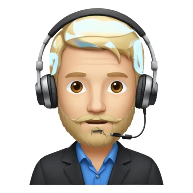 a sales agent with headphones and beard blonde hair sticker