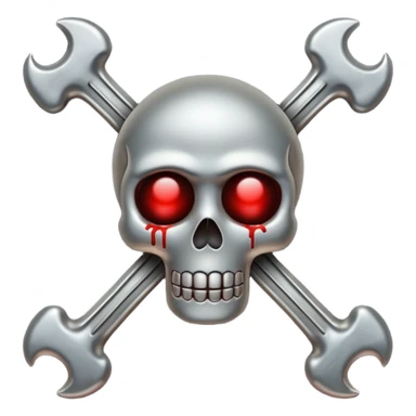 Emoji-style metallic bones with traces of blood, steel texture, dark dramatic tone, clean background sticker