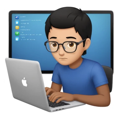 make an emoji of a male black hair developer behind laptop sticker
