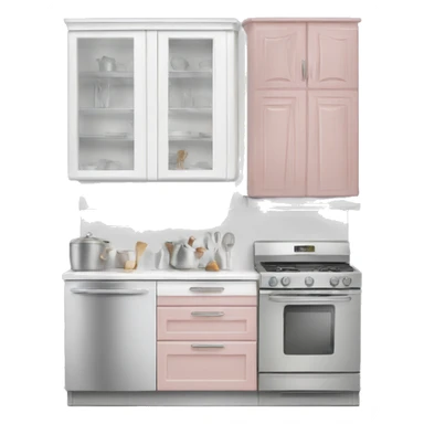 Realistic front facing white and rose silver hanging kitchen cabinets  sticker