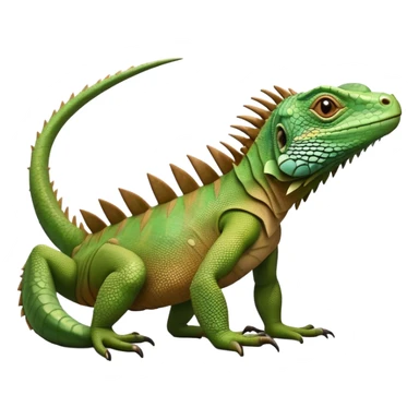 cinematic-iguana-realistic-full-body-basking-emoji,-long-scaly-body-stretched-out,-spiny-ridge-running-down-its-back,-textured-green-and-brown-skin-dappled-with-light,-sharp-intelligent-eyes-studying-the-surroundings sticker