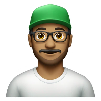 CCreate a young mixed-race man with a beard and moustache wearing an all-green cap and a white T-shirt. Add the supreme brand logo on the cap, brown eyes and a pair of sunglasses with blue glasses. sticker