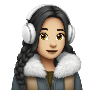 Winter girl long dark hair white cozy earmuffs  sticker