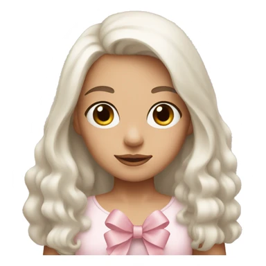 Girl with long white hair and brown eyes with a light pink bow holding a teddy bear  sticker