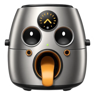 An air fryer with the knobs and handles made to look it's eyes, nose and mouth, hysterically crying with laughter sticker