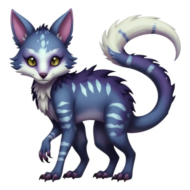 Kawaii dark cute gloomy ghoulish edgy fantasy ethereal feline-vernid-sergal-possum-monster-fursona animal creature full body with intricate markings  sticker
