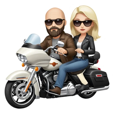 Harley Davidson road glide bearded bald man with girl  pillion sticker