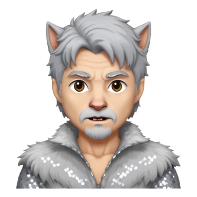The Werewolf with grey hair and fur, white sequin outfit sticker