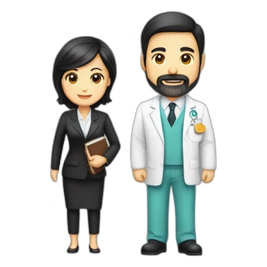 husband middle-aged dark hair trimmed beard wearing dark business suit holding bible, wife asian middle-aged black long hair wearing nurse uniform, no children sticker