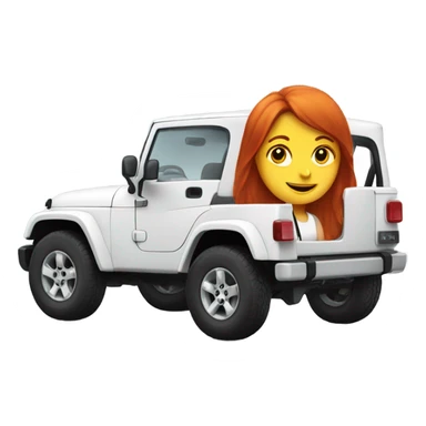 White Jeep with a red headed girl driving sticker