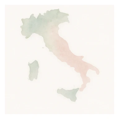 Map of Italy in watercolor style with white, green, and pink pastel tones. sticker