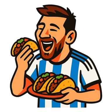 vibrant toon style Messi eating tacos sticker