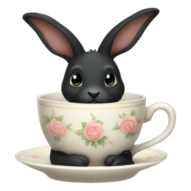 Black rabbit sat in teacup sticker