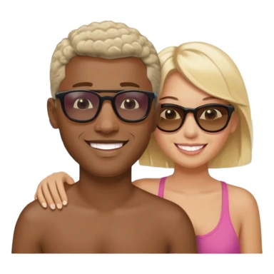 Black man with short salt n pepper hair with younger blonde  both smiling on beach   sticker