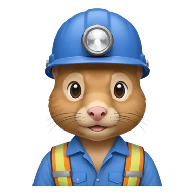 a mole rat, blue helmet, headlamp, worker cloth sticker
