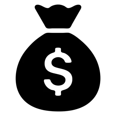 money bag icon, solid black silhouette, strong shape, easily recognizable sticker