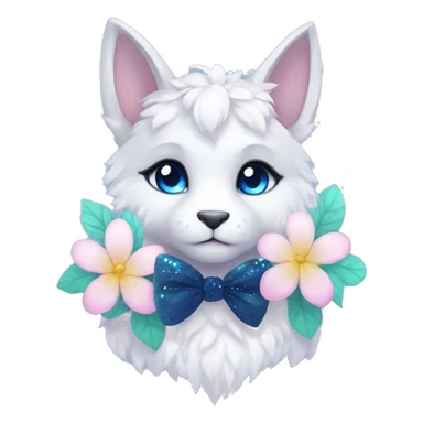 Anthro Cute Cool Kawaii gorgeous sparkly ethereal fantasy animal creature with blue eyes furry sona with flowers and bow tie beautiful aesthetic sticker