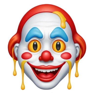 melting clown emoji half face drooping like melting face, half classic clown features, bright colors, red nose, emoji style sticker