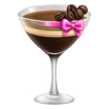 An espresso martini with 3 espresso beans on top and the stem has a pink bow on it sticker