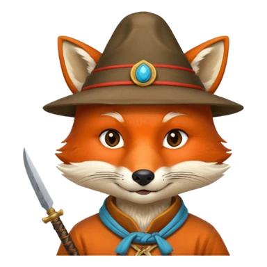fox face, mogolian ancient with small knife and hat sticker