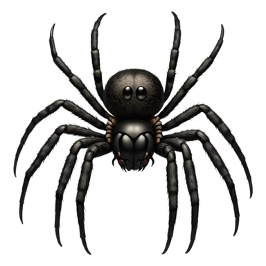 Large black fluffy spider with a big round abdomen and short hairy legs sitting on a branch. Detailed texture of the spider’s fur and body. Transparent background. sticker