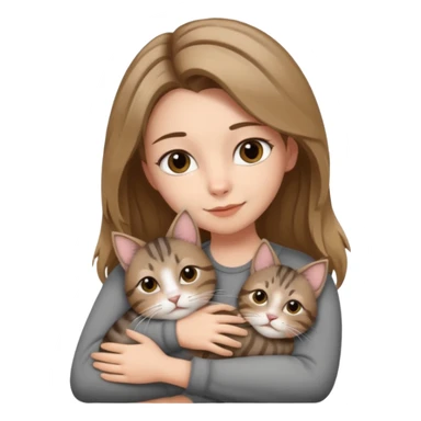 Une femme avec les cheveux dégradée, brun et blond, qui fait un câlin à son chat gris, tigré avec les extrémités que pattes pointe d’oreilles noires et le dessous du menton blanc sticker