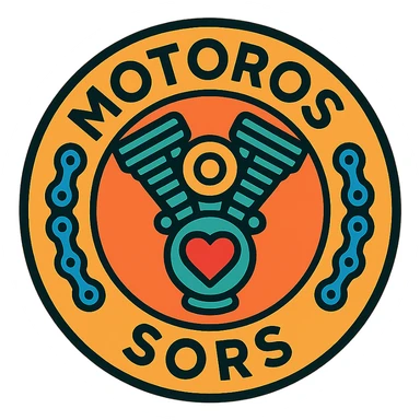 circular motorcycle cap design with the Hungarian phrase 'Motoros Sors', featuring motorcycle motifs like motor, chain, heart, fateful style sticker