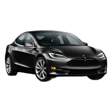 small-cartoonish-middle-age-lean-white-man,without beard or moustache,-with-black-hair-&-glasses-wearing-black-Tesla-T-shirt,-inside-black-tesla-model-3, full car front view sticker